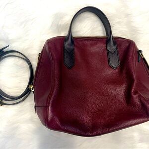 FOSSIL MAROON/BURGUNDY SYDNEY SATCHEL W/CROSSBODY STRAP